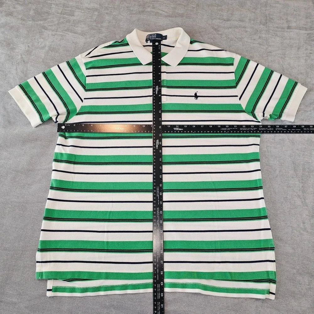 Polo by Ralph Lauren Shirt Men XL Green White Striped Rugby Short Sleeve Y2K